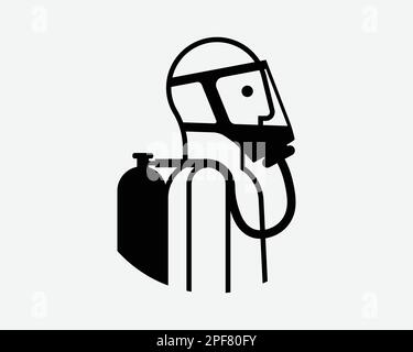 Self-Contained Breathing Apparatus Full Face Mask Oxygen Black White Silhouette Symbol Icon Sign Graphic Clipart Artwork Illustration Pictogram Vector Stock Vector