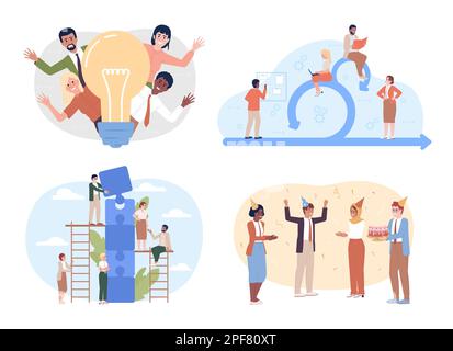 Effective team dynamics flat concept vector spot illustrations pack Stock Vector