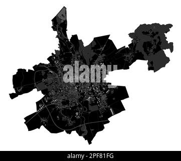 Olomouc vector map. Detailed vector map of Olomouc city administrative area. Cityscape poster metropolitan aria view. Black land with white buildings, Stock Vector