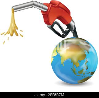 Fueling nozzle gasoline and earth planet on white background illustration Stock Vector