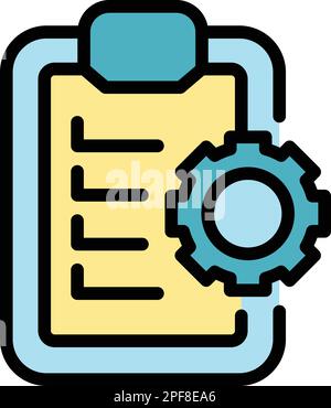 Gear wheel task board icon. Outline Gear wheel task board vector icon for web design isolated on white background color flat Stock Vector