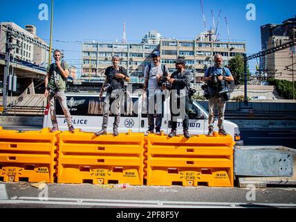 Tel Aviv, Israel. 16th Mar, 2023. Journalists seen during an anti Judicial reform protest. (Photo by Eyal Warshavsky/SOPA Images/Sipa USA) Credit: Sipa USA/Alamy Live News Stock Photo