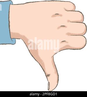 Retro styled color illustration with a rough texture of a hand with the thumb down, making the gesture I Don’t Like. Stock Vector