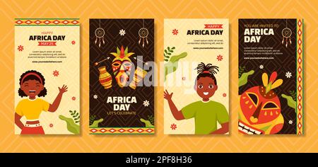 Happy Africa Day Social Media Stories Flat Cartoon Hand Drawn Templates Background Illustration Stock Vector