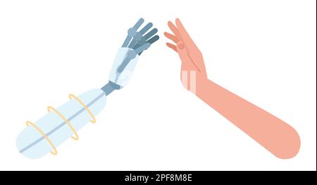 Robot and human clapping each other hands semi flat color vector characters Stock Vector