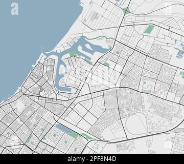 Ajman vector map. Detailed map of Ajman city administrative area. Cityscape panorama. Royalty free vector illustration. Outline map with highways, str Stock Vector