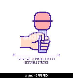 Hand with microphone pixel perfect RGB color icon Stock Vector