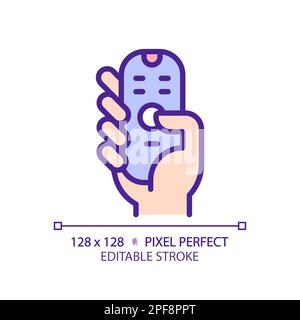 Hand with remote control pixel perfect RGB color icon Stock Vector