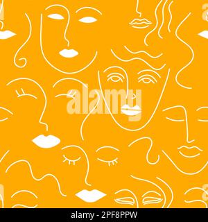Female faces, seamless sketch doodle pattern. Women background, feminism, femininity Stock Vector