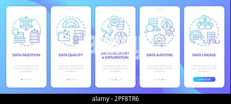 Data lake key concepts blue gradient mobile app screen Stock Vector