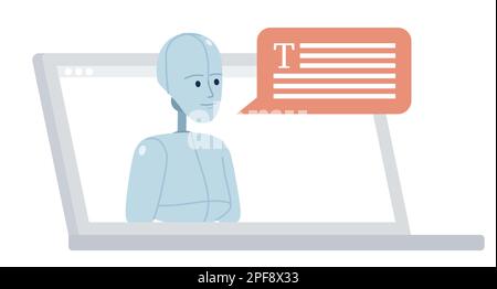 AI writer on laptop flat concept vector spot illustration Stock Vector