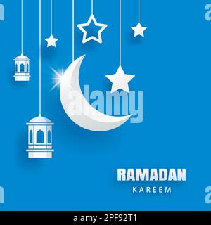 Ramadan kareem greeting card background. Eid mubarak paper art banner illustration design. Stock Vector