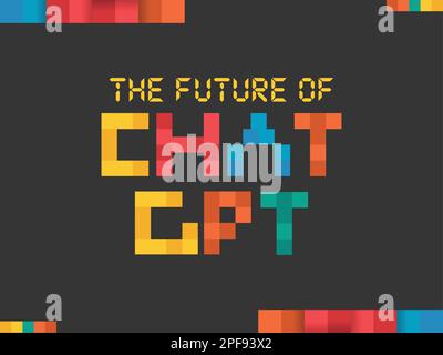 Chat Gpt Future Depiction Vector Art. Colorful pixel blocks text on black grey background Stock Vector