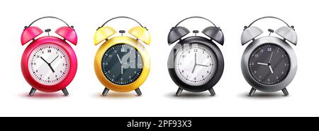 Alarm clock vector set. Back to school alarm clock elements isolated for analog clock collection. Vector illustration back to school elements. Stock Vector