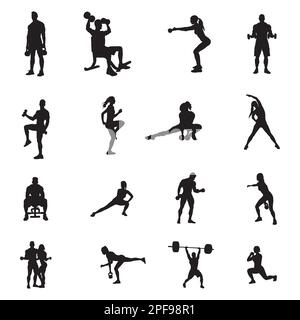 Fitness gym silhouettes, Fitness exercise silhouettes Stock Vector