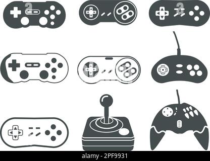 Game controller silhouette,Old Game Controller SVG, Video games joystick, playing device, Game console vector illustration. Stock Vector