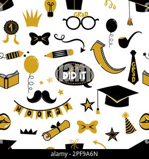 Congratulations graduates - Seamless pattern, vector backdrop of tossing graduation caps, books and diplomas pattern. Goos for wallpapers, wrapping pa Stock Vector