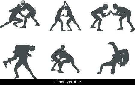 Wrestling silhouettes, Wrestling silhouette set, Wrestling and Boxing silhouette,  Wrestling SVG Stock Vector