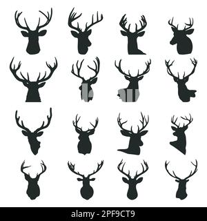 Deer head silhouette set, Dear horn silhouettes Stock Vector
