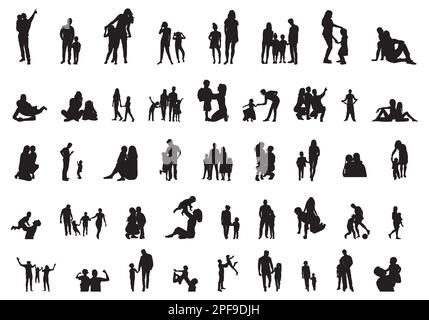 Family silhouettes, Happy family silhouette set. Stock Vector