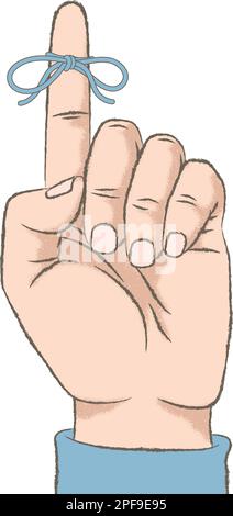 Retro styled color illustration with a rough texture of a hand with a small ribbon tied around his forefinger. Stock Vector