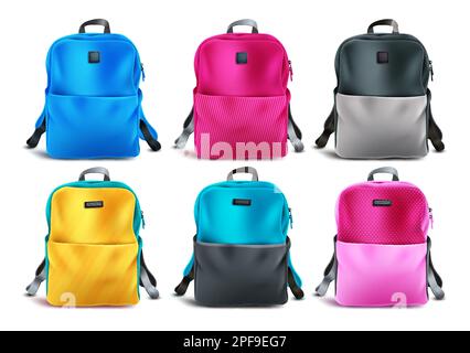 School bag vector set. Back to school student bag for student back pack collection. Vector illustration back pack items. Stock Vector