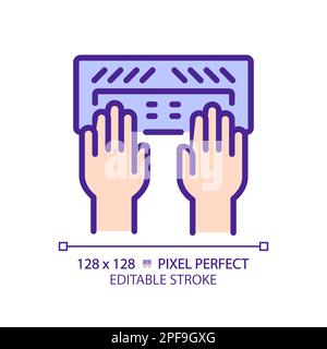 Hands with Braille keyboard pixel perfect RGB color icon Stock Vector