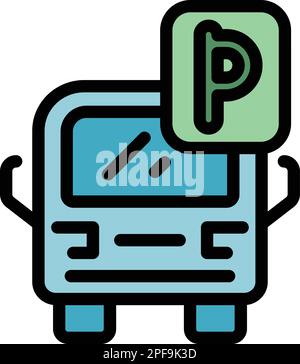 Bus parking icon. Outline bus parking vector icon for web design isolated on white background color flat Stock Vector
