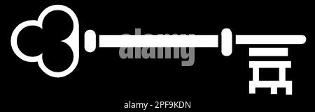 Classic white key shape isolated over black background, key clipart ...