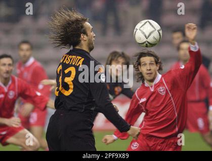 Roma s Gabriel Omar Batistuta of Argentina front left eyes the