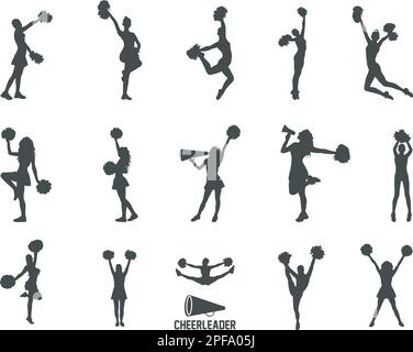 Cheerleader silhouette, Cheerleader SVG Cut Files, Cheer Svg, Cheer Girls Silhouette Bundle, Cheerleader silhouettes, Cheerleader girl vector Stock Vector