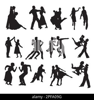 Couple Dancing Silhouette Set, Dancing Silhouette, Couple Dancing Silhouettes Stock Vector
