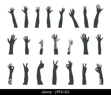 Many hands silhouette, Raised hands vector silhouettes Stock Vector