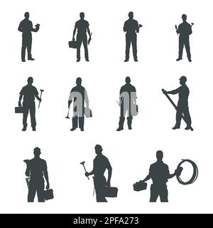 Plumber silhouettes, Plumber man silhouettes Stock Vector