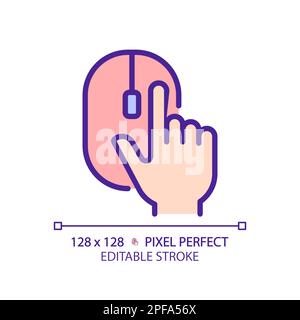 Hand with computer mouse pixel perfect RGB color icon Stock Vector