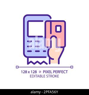 Hand with EDC device pixel perfect RGB color icon Stock Vector