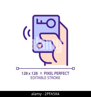 Hand with car remote starter pixel perfect RGB color icon Stock Vector
