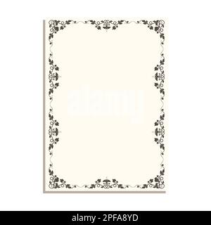 Rectangular frame with vines and leaves for decorative design of book pages, diplomas and certificates in A4 format. Minimalistic vector isolated on w Stock Vector