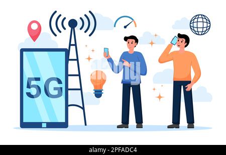 Mobile wireless 5th generation technology background design vector. 5G banner of wireless system, internet of things, big data and traffic. 5G wireles Stock Photo