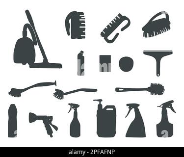 Cleaning tools silhouette, Cleaning tools equipment, Cleaning tools SVG Stock Vector