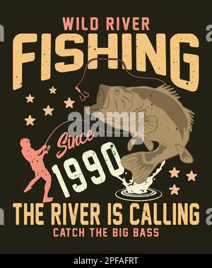 River fishing t-shirt design with vector graphics Stock Vector