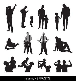 Father and son silhouettes, Dad and baby silhouettes Stock Vector