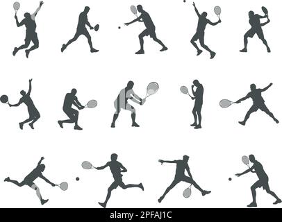 Male tennis player silhouettes, Tennis player silhouette, Man tennis player vector, Tennis player SVG, Tennis silhouettes Stock Vector