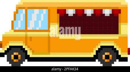 Pixel art food truck. Street cuisine vector game asset Stock Vector