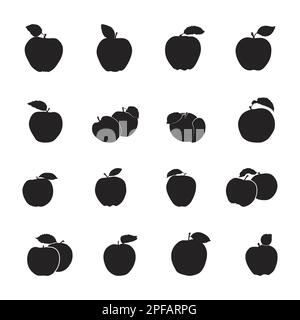 Apple silhouettes, Apple silhouette set, Apple vector Stock Vector