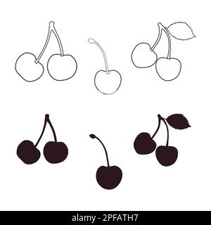 Cherry outline, cherry silhouette set, Cherry vector icon Stock Vector
