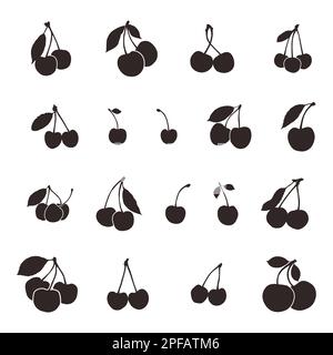 Cherry silhouettes, Cherry silhouette set Stock Vector