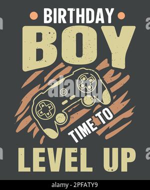 Birthday boy time to level up vintage video gaming t-shirt design with vector V02 Stock Vector