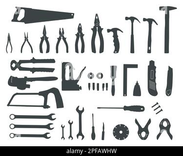 Hand tool silhouettes, Tools silhouettes, Construction tools silhouettes, Tools SVG Stock Vector