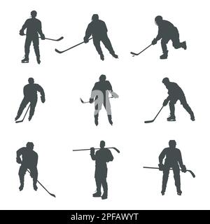 Hockey player silhouettes, Hockey players silhouette set Stock Vector